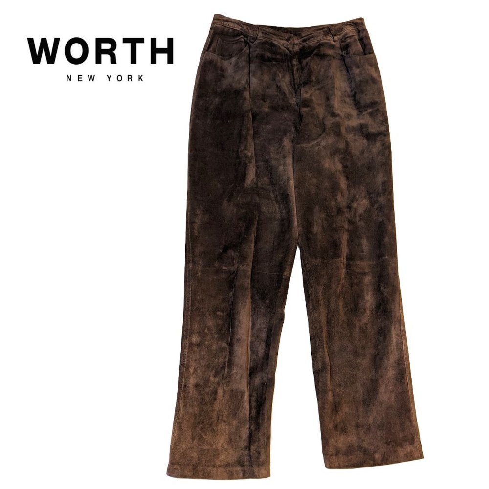 WORTH 100% Genuine Suede Leather Pants in Dark Caramel
